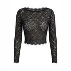 Women's Women Lace Long Sleeved Top Sexy Mesh See Through Slim Bottoming Shirt