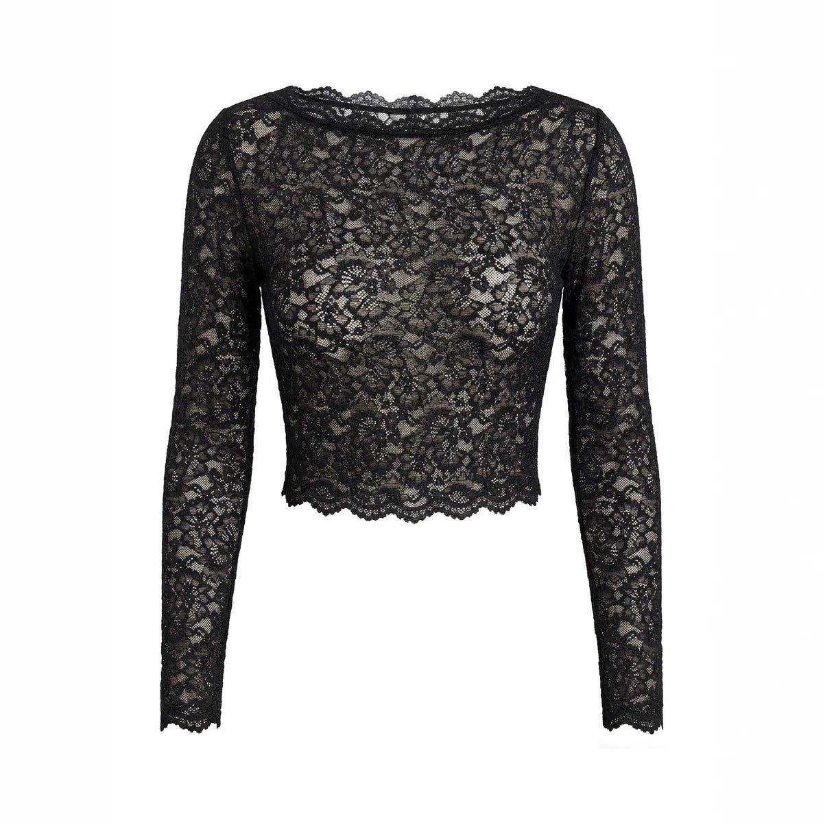 Women's Women Lace Long Sleeved Top Sexy Mesh See Through Slim Bottoming Shirt