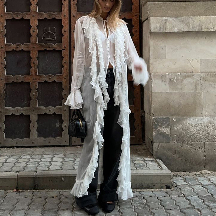 Ruffled Tie-Neck Top