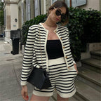 Women's Striped Round Neck Knitted Cardigan Casual Sweater