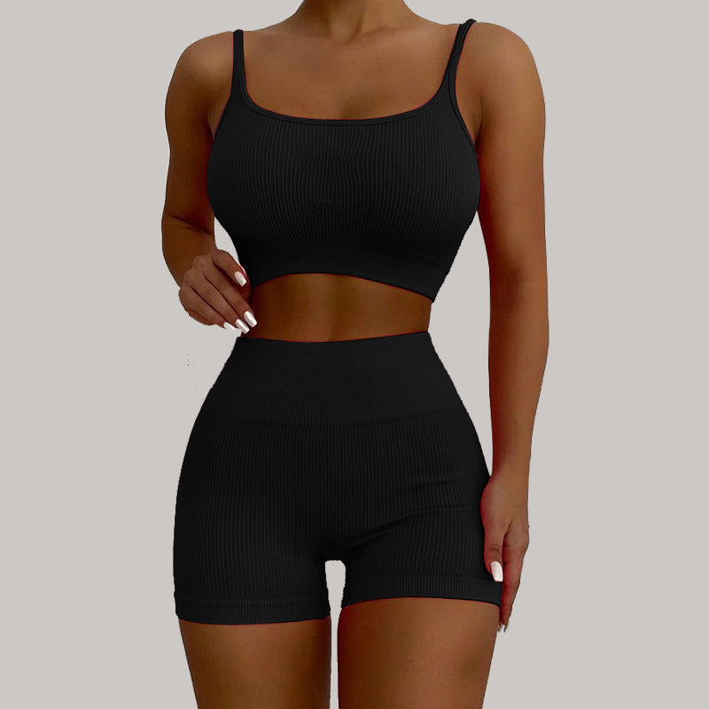 Women's Spring Summer Solid Color Sports Yoga Vest Shorts Suit