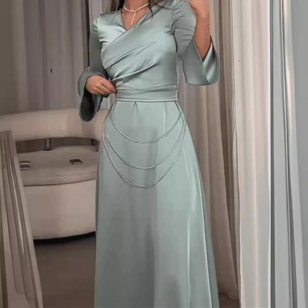 Women's Blue Chain Rhinestone A-Line Maxi Dress
