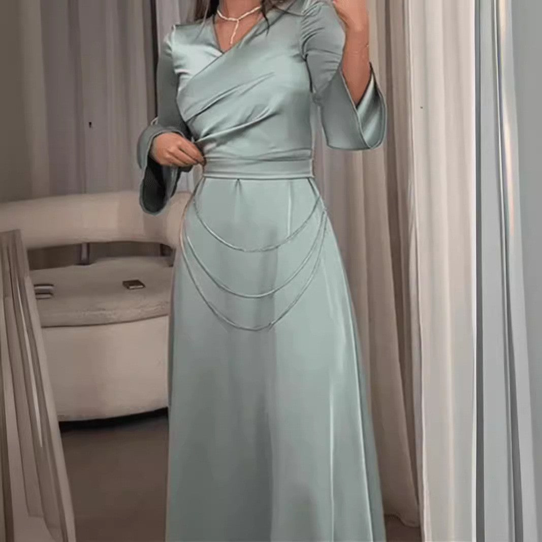 Women's Blue Chain Rhinestone A-Line Maxi Dress