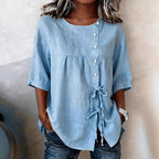 Elegant High End Shirt Lace up Button round Neck Shirt with
