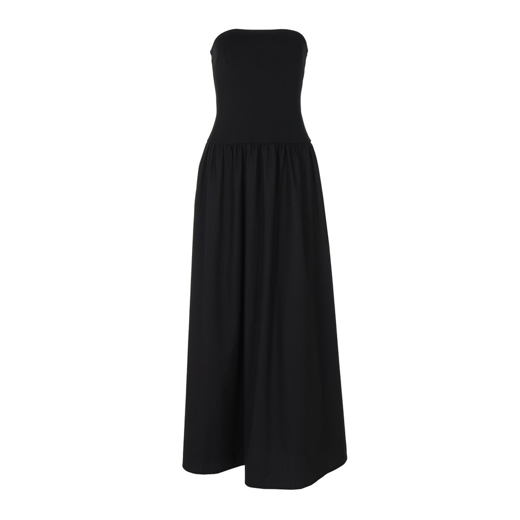 Strapless Ruched A-Line Maxi Dress