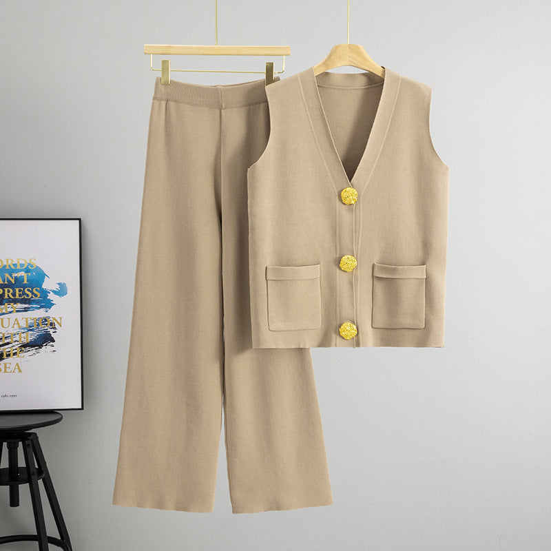 Women Clothing Summer SL Vest Cardigan Loose WL Pants Two