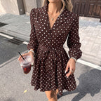 Gentle Retro Collar Polka Dot Long Sleeve Dress