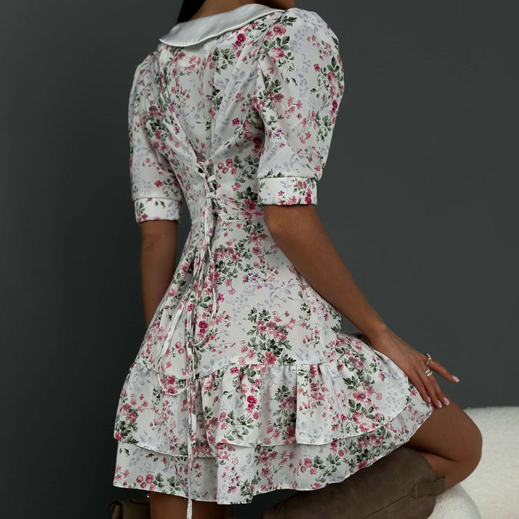 Floral Collared Ruffle A-Line Mini Dress