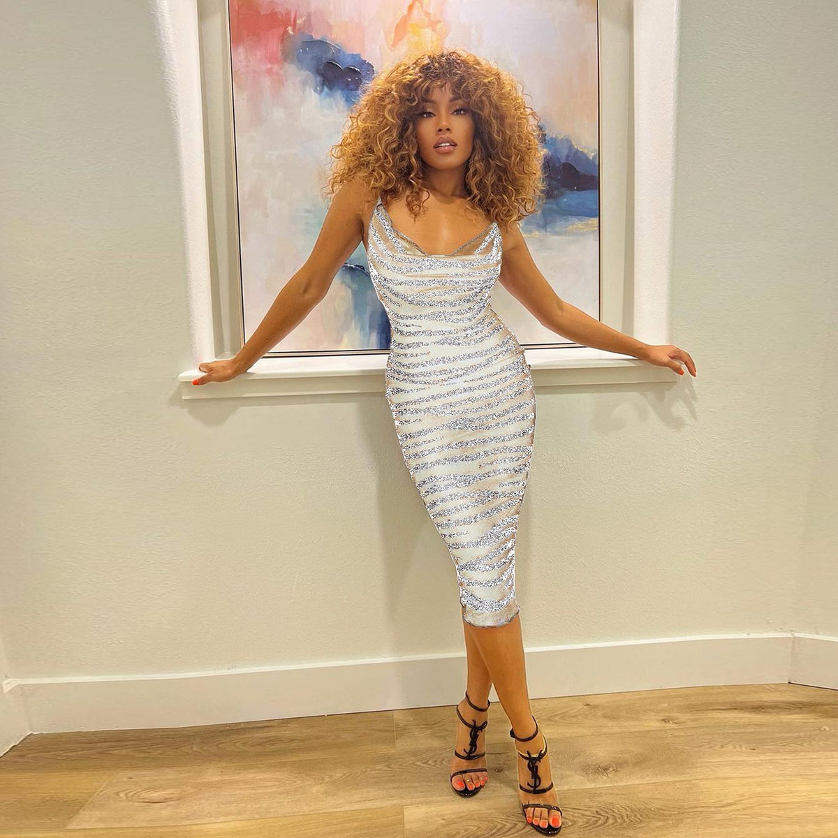 Sling Rhinestone Perspective Dress