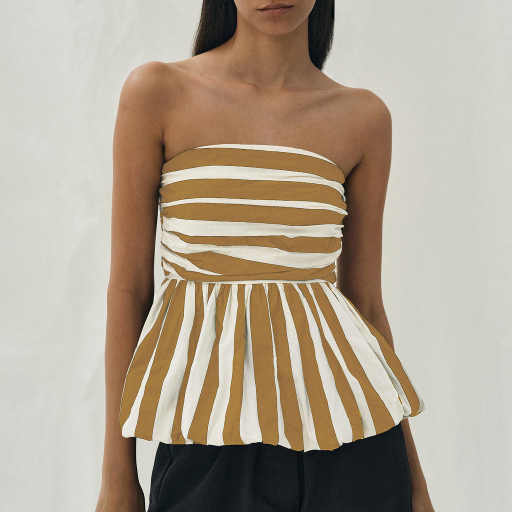 Women's Women’s Striped Smocked Strapless Crop Top