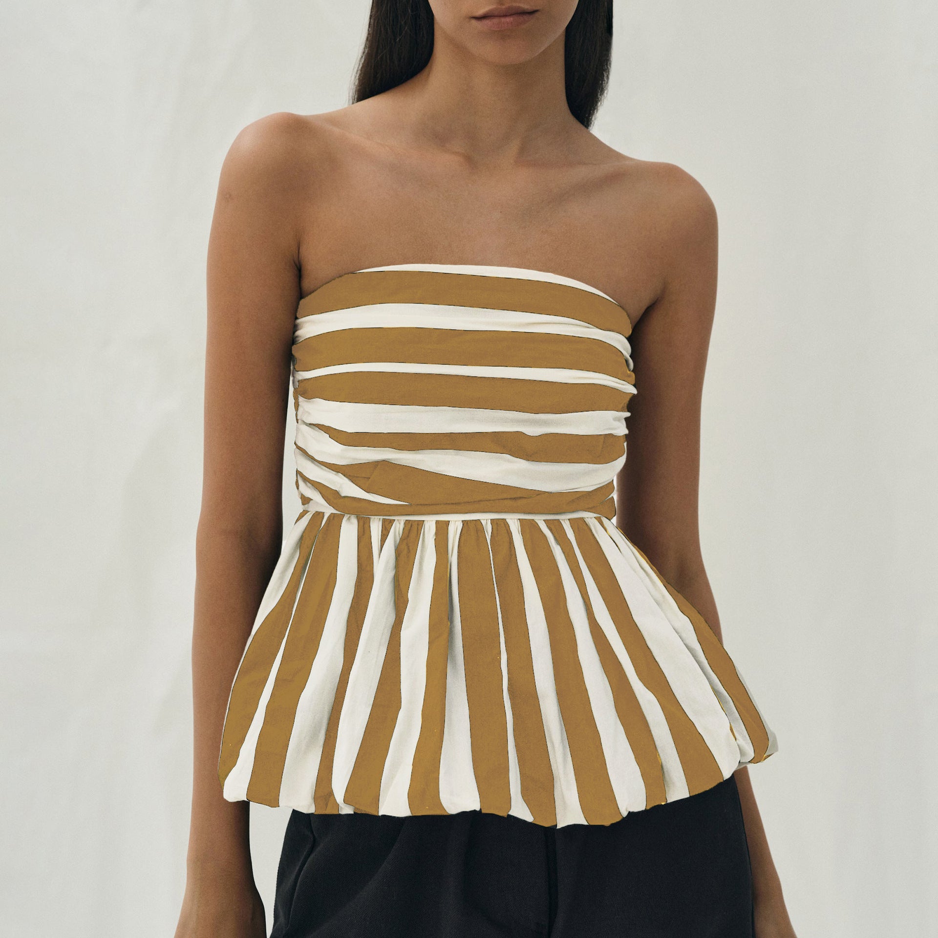 Women's Women’s Striped Smocked Strapless Crop Top