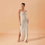 Summer Beach Dress Women Solid Color Sling over the Knee Swimwear