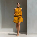 Women's Yellow Halter Top & Shorts Set