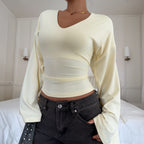 Women's Clothing Autumn Elegant Flared Long Sleeve Waist Trimming Top