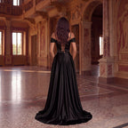 Women's Black Camisole Off-Shoulder Mesh See Through Dress Waist Satin Split Light
