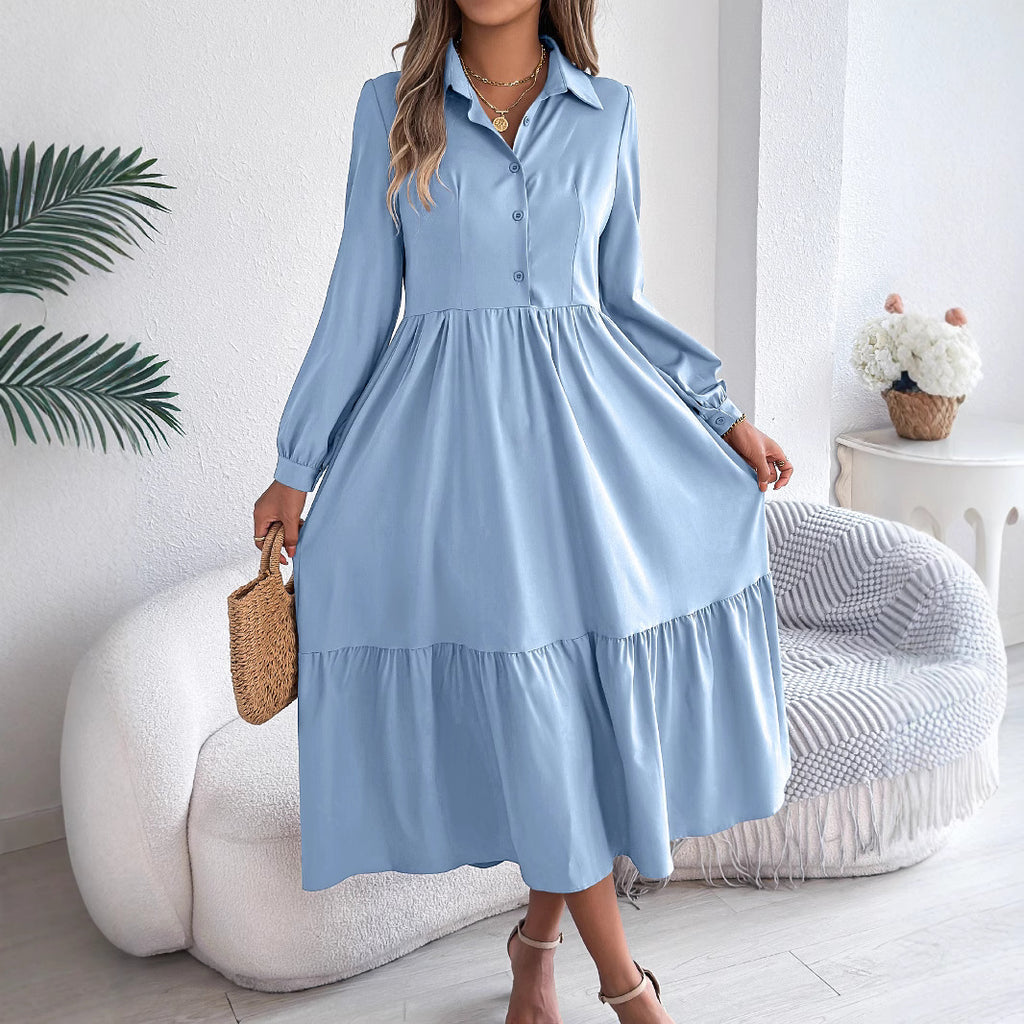 Collared Ruffle-Sleeve Shirt Dress
