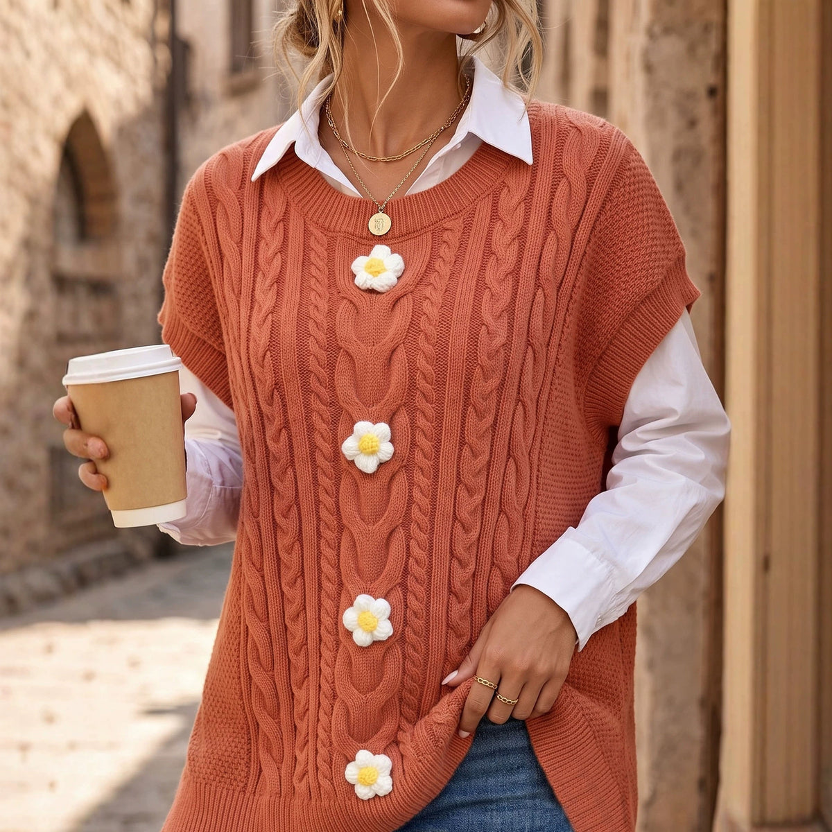 's Sweater Vests Fall Winter Outer Wear Vest Twist Weave Loose Fitting Vest Waistcoat Top