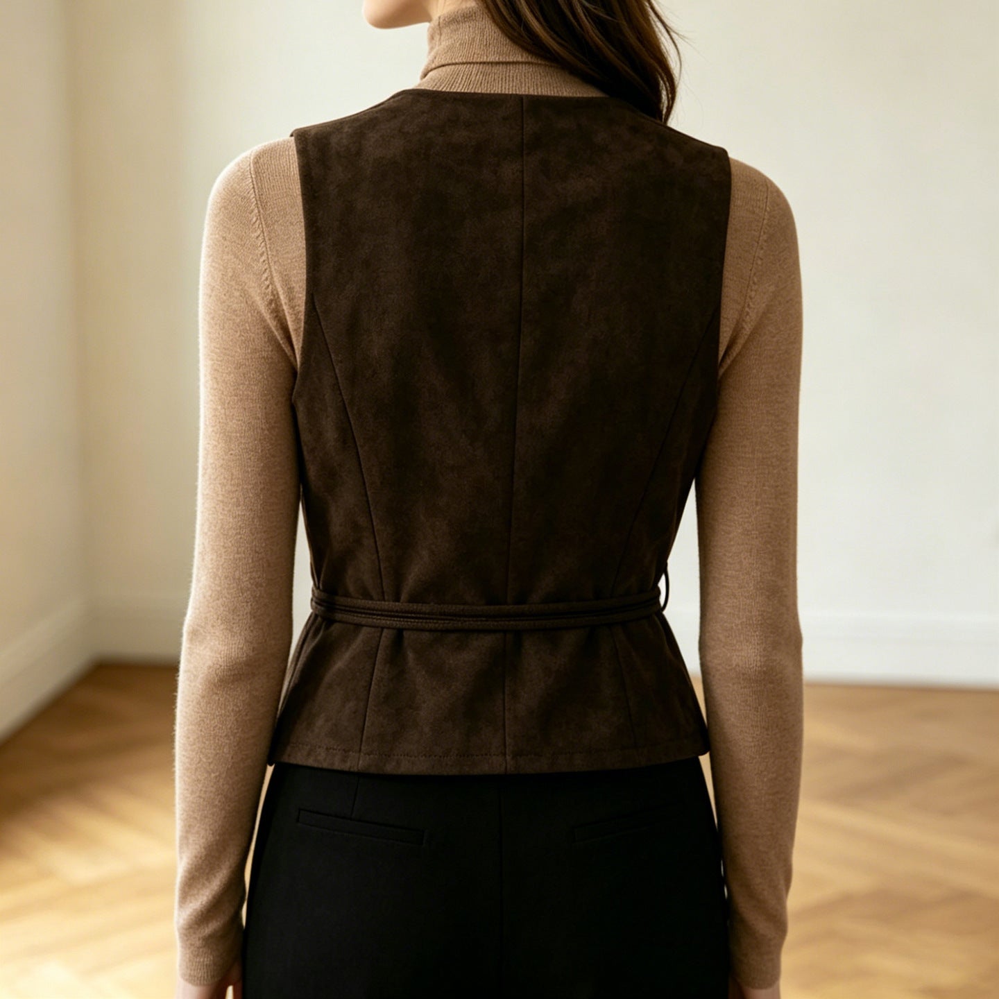 Suede V Neck Lace Up Vest