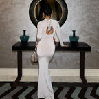 Women's Stand-Collar 3D Cutout Long-Sleeve Maxi Dress