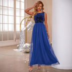 Sequin Mesh Sleeveless A-Line Maxi Dress