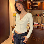 Niche Swing Collar Slim Fit Slimming Short Sleeved T shirt for Women Summer Sexy Long Sleeved Top