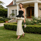 Women's Strapless Ruffled Fishtail Maxi Dress