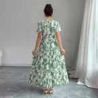 Puff-Sleeve V-Neck Holiday Dress