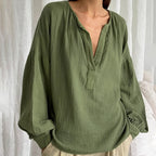 Women's French Bubble Crepe Lantern Sleeve Loose Casual Shirt Autumn Arrival Top Women