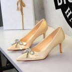 Women's Rhinestone Bow Satin Stiletto Heels