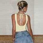 Women's Deep V-Neck Backless Lace-Up Vest Top