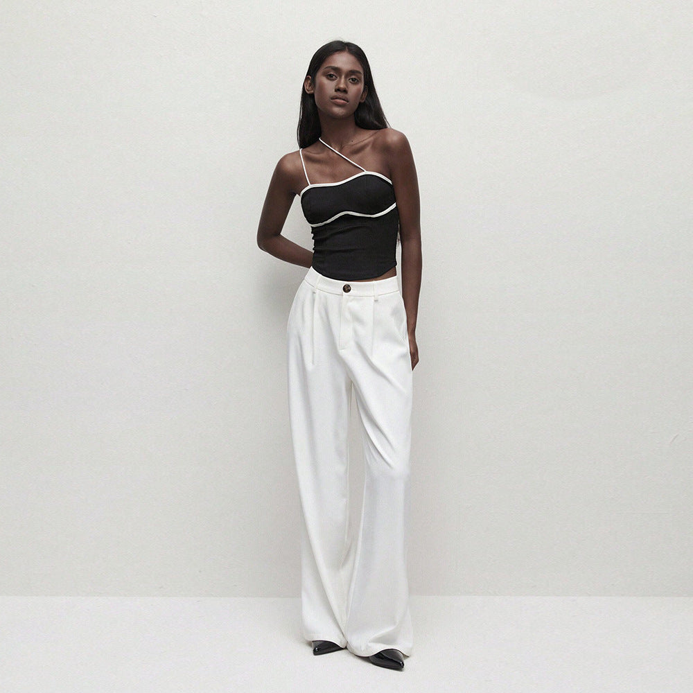Women’s Black Asymmetric Spaghetti Strap Crop Top