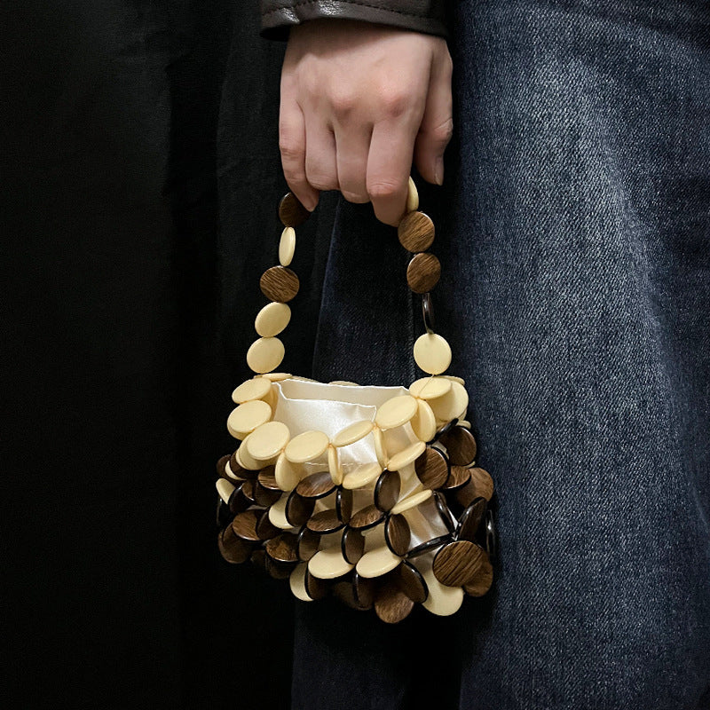 Women's Handmade Beaded Fritillary Bag Spring Summer Dinner Shell Bag Hollow Out Cutout Handbag Shell Women Bag