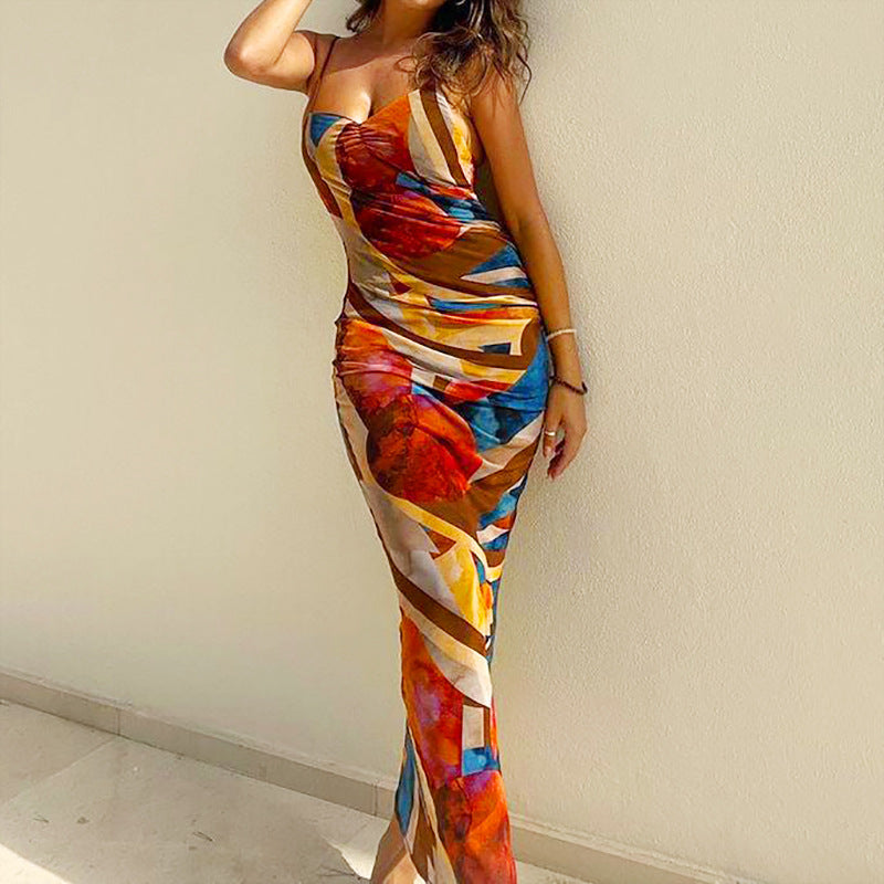 Summer Nightclub Abstract Printing Slip Dress