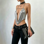 Women's Metal Chain Sequin Halter Crop Top