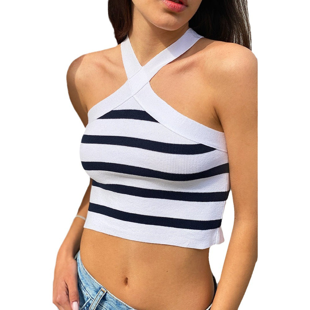 Women's Striped Halter Knitted Tube Top