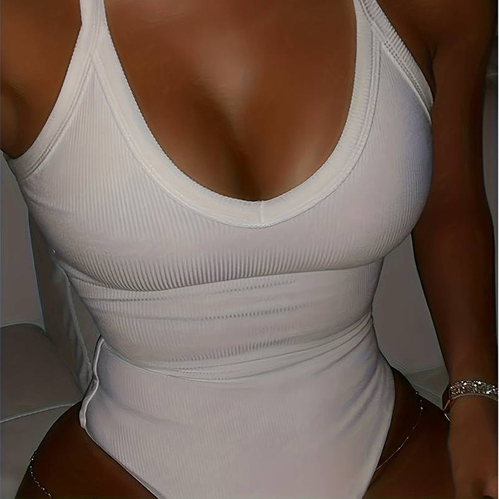 Women's Women’s White Ribbed Halter Wide Leg Jumpsuit