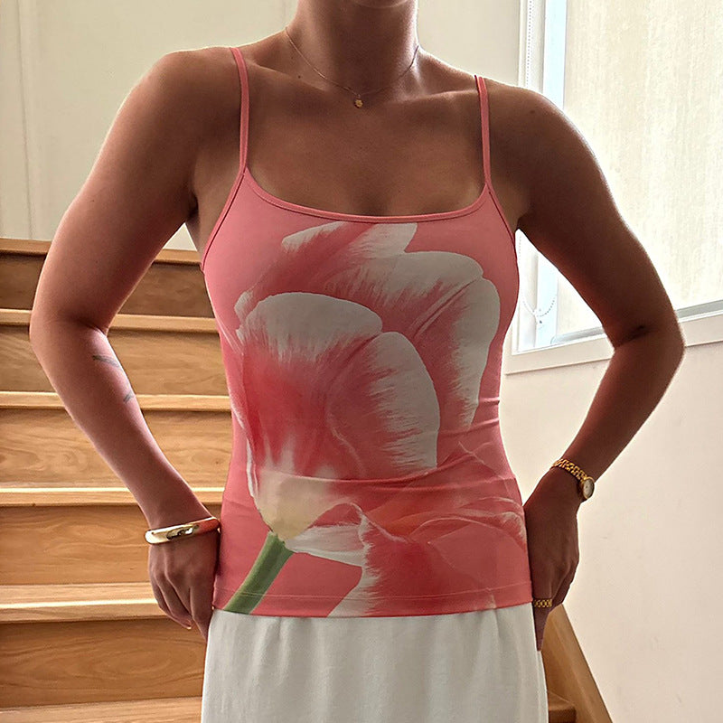 Women’s Abstract Floral Contrast Strappy Top