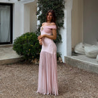 Mesh-Panel Off-Shoulder Ruched Bodycon Maxi Dress