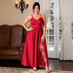Women's Plus Size Black Lace-Detail Slit Maxi Dress