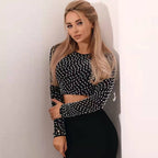 Women’s Black Beaded Sheer Cropped Top