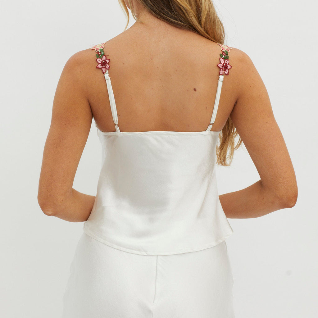 Women's Floral Embroidered Tie-Front Camisole