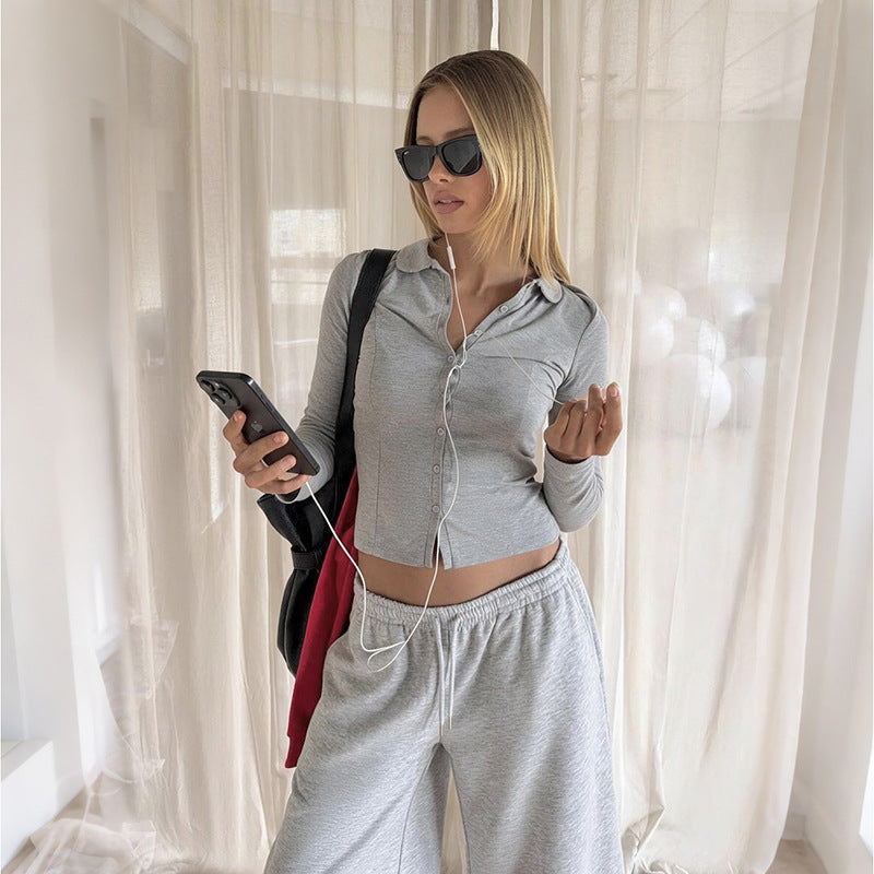 Women's Polo-Collar Button Cardigan Top