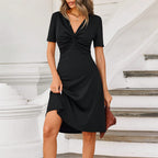 Women's Twisted V-Neck Short-Sleeve A-Line Dress