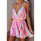 Suspender Pleated Chiffon Home Lace-Up V-Neck Chiffon Dress