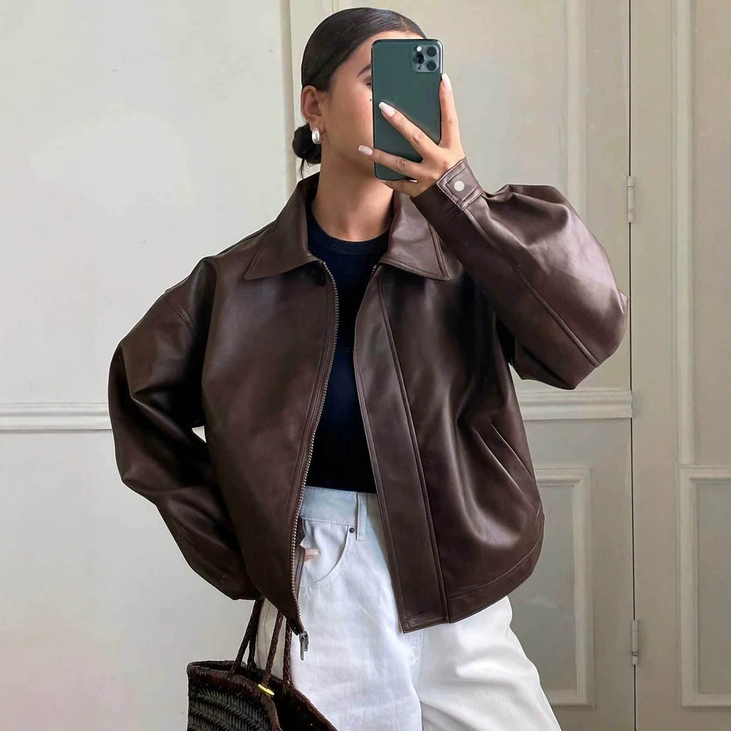 Women's Faux Leather Zip-Up Jacket
