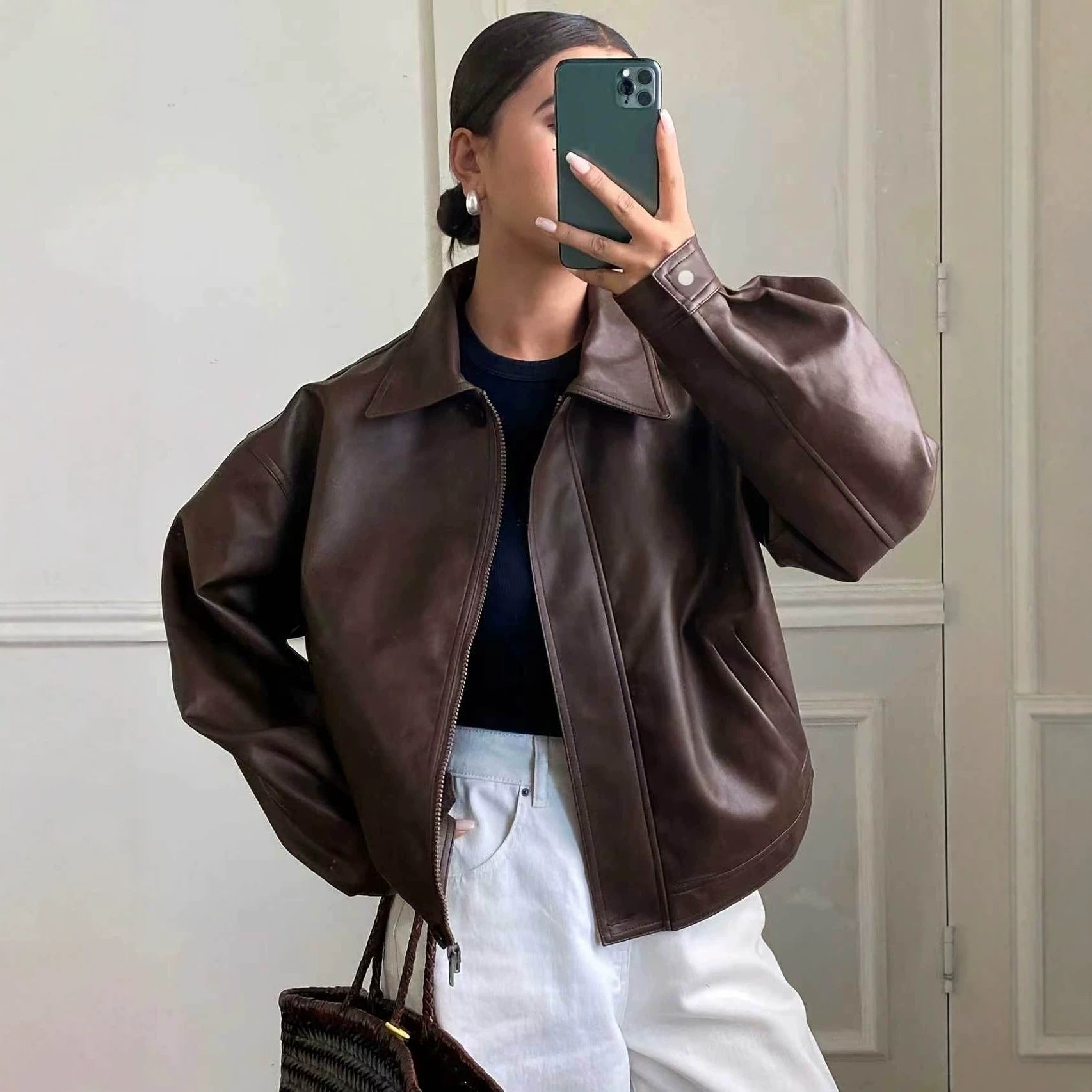 Women's Faux Leather Zip-Up Jacket