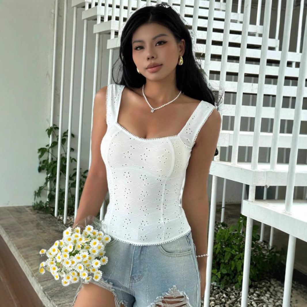 Vintage Jacquard Square Neck Knit Crop Top