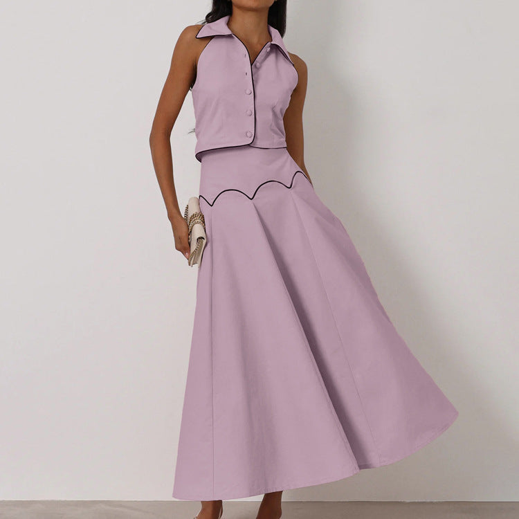 French Cardigan Top & A-Line Skirt Set