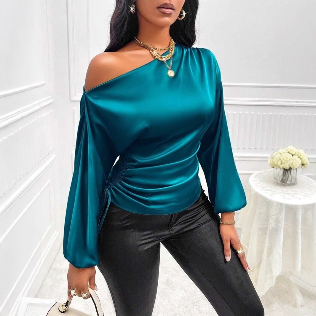 Women's Satin Asymmetric Long Sleeve Top