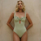 Women's Light Green Floral One-Piece Swimsuit Set